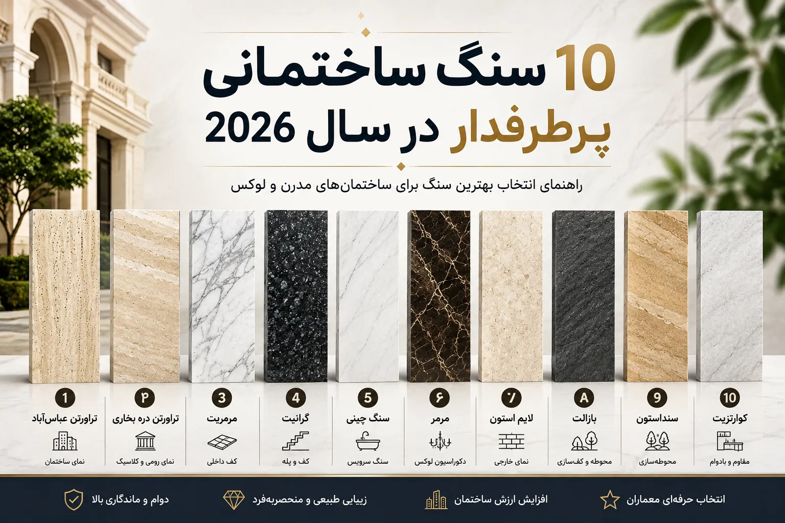 ۱۰ سنگ ساختمانی پرطرفدار سال ۲۰۲۶